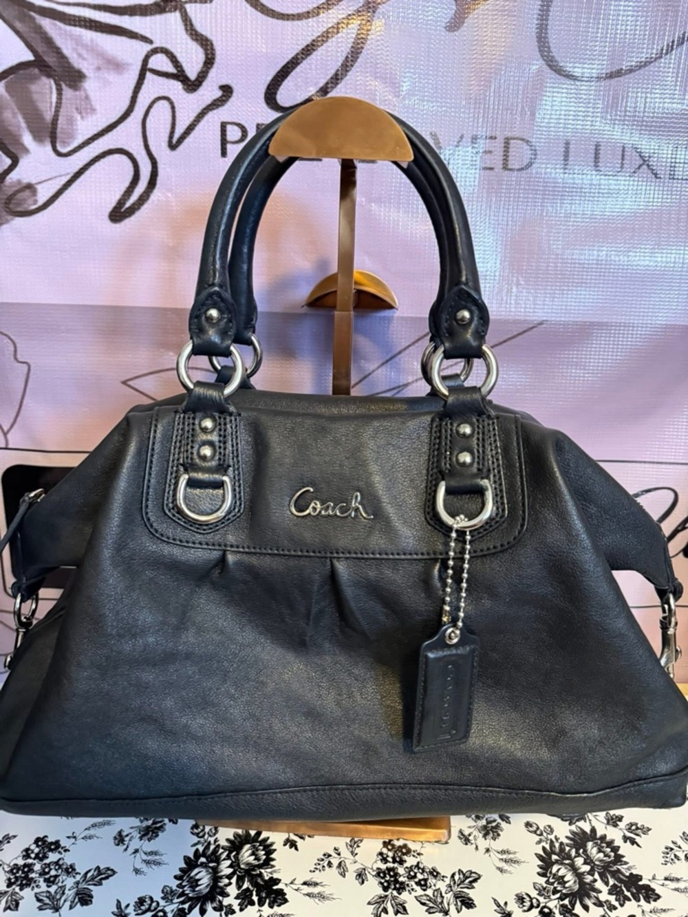 Coach Black Leather Satchel with Silver Hardware - Picture 6 of 8